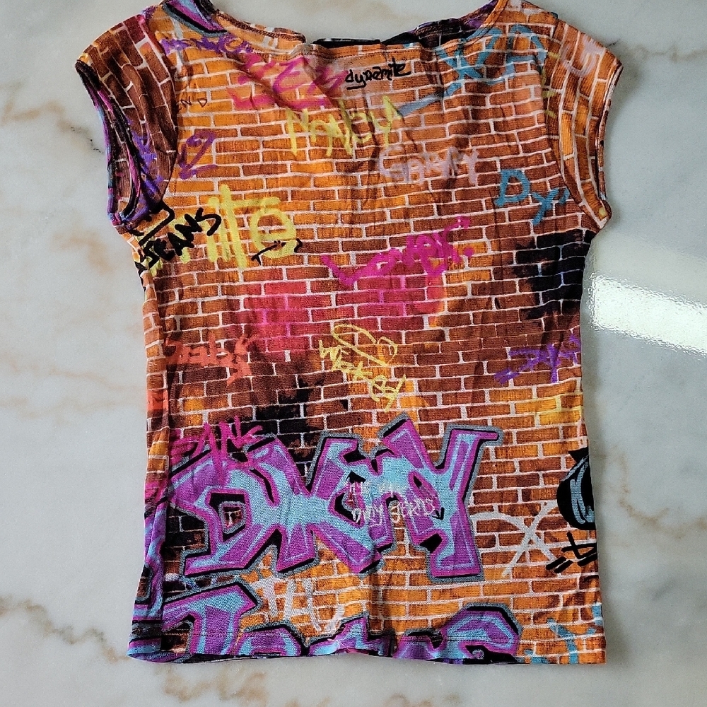 DKNY Multicolor Graffiti Print Top